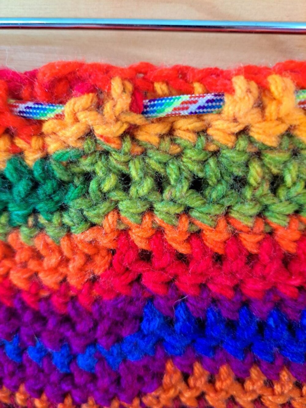 Handmade Crochet Rainbow Striped Sleeveless Top Drawstring Multicolor Yarn M - Picture 8 of 10